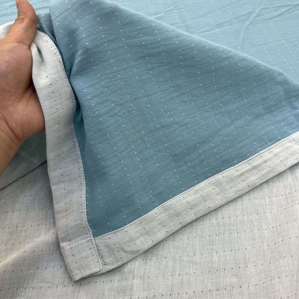 Linge de lit minimaliste réversible en gaze de coton - Bleu et blanc - draps de lit - 220 cm x 240 cm - image 18