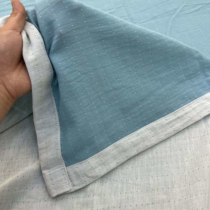 Linge de lit minimaliste réversible en gaze de coton - Bleu et blanc - draps de lit - 220 cm x 240 cm - image 18