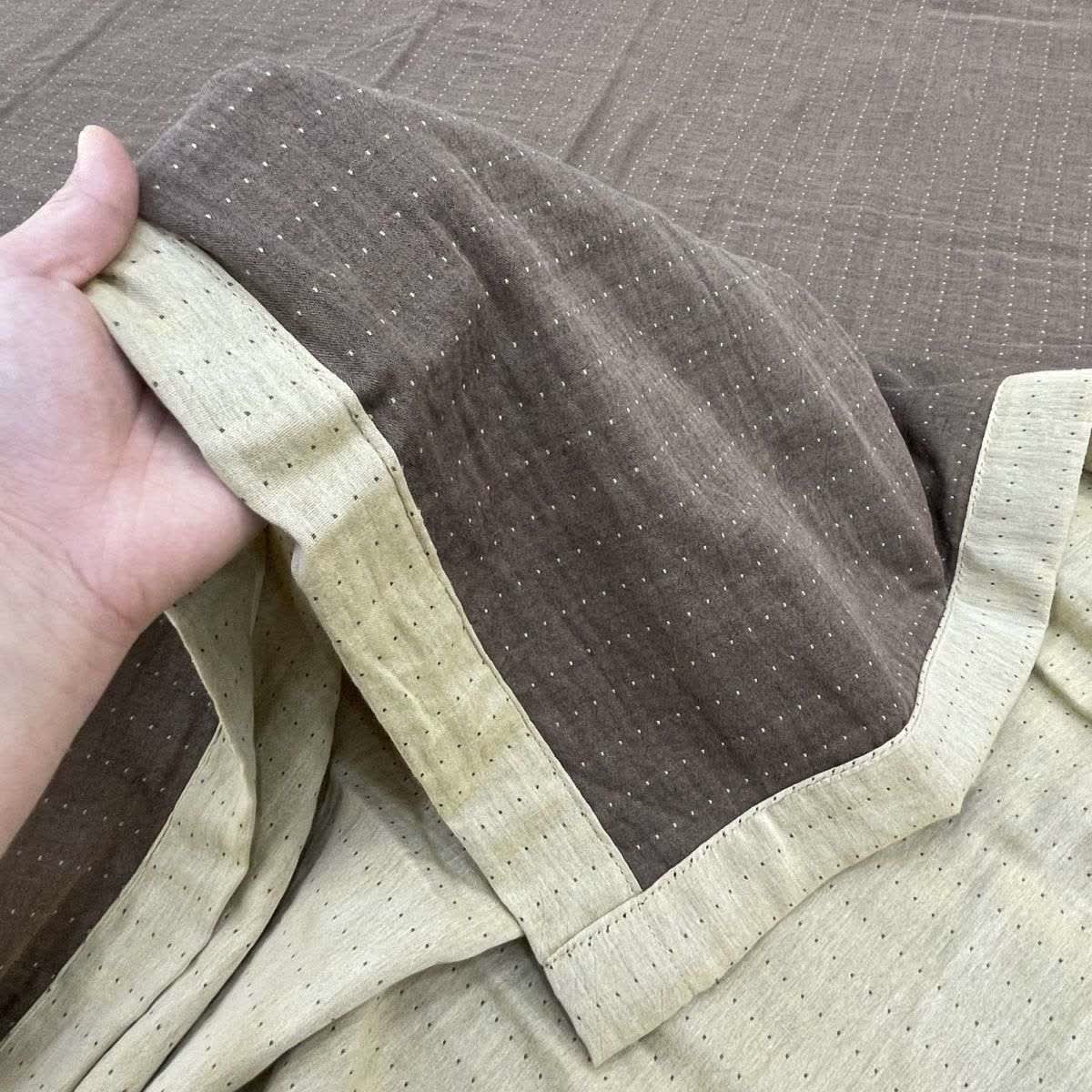 Linge de lit minimaliste réversible en gaze de coton - Café et jaune - draps de lit - 220 cm x 240 cm - image 16
