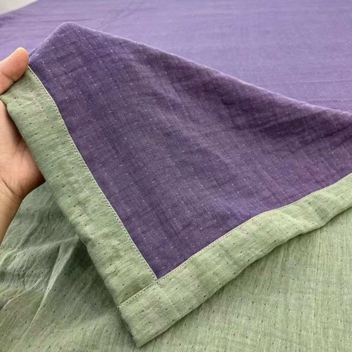 Linge de lit minimaliste réversible en gaze de coton - Violet et vert - draps de lit - 220 cm x 240 cm - image 5