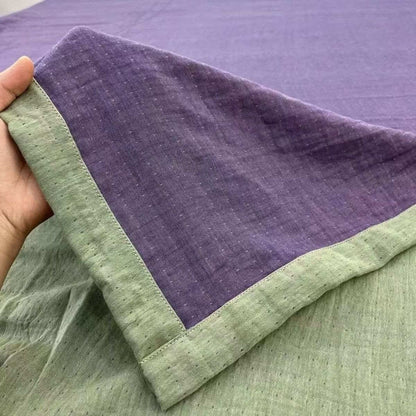 Linge de lit minimaliste réversible en gaze de coton - Violet et vert - draps de lit - 220 cm x 240 cm - image 5