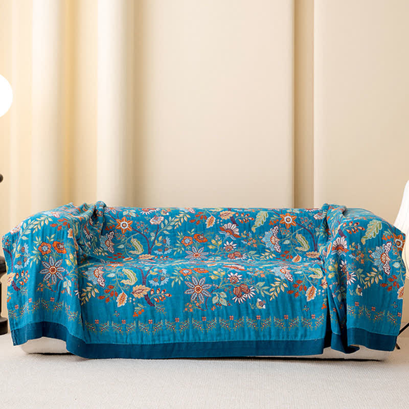 Élégante couverture réversible en gaze de coton à motif floral - image 3