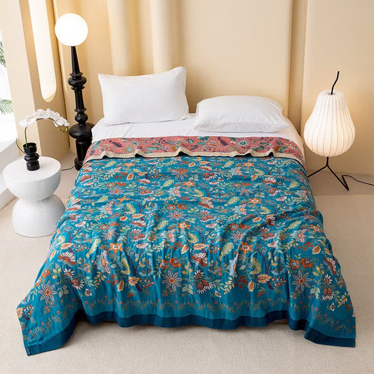Élégante couverture réversible en gaze de coton à motif floral - 200 cm x 230 cm - image 0