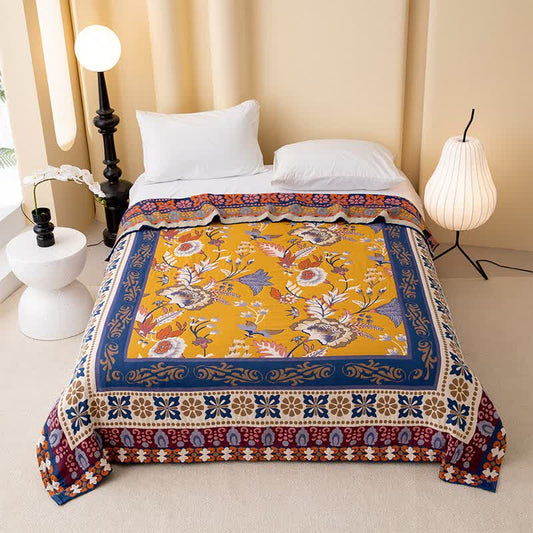 Couette vintage en gaze de coton avec cadre floral - 200 cm x 230 cm - image 0