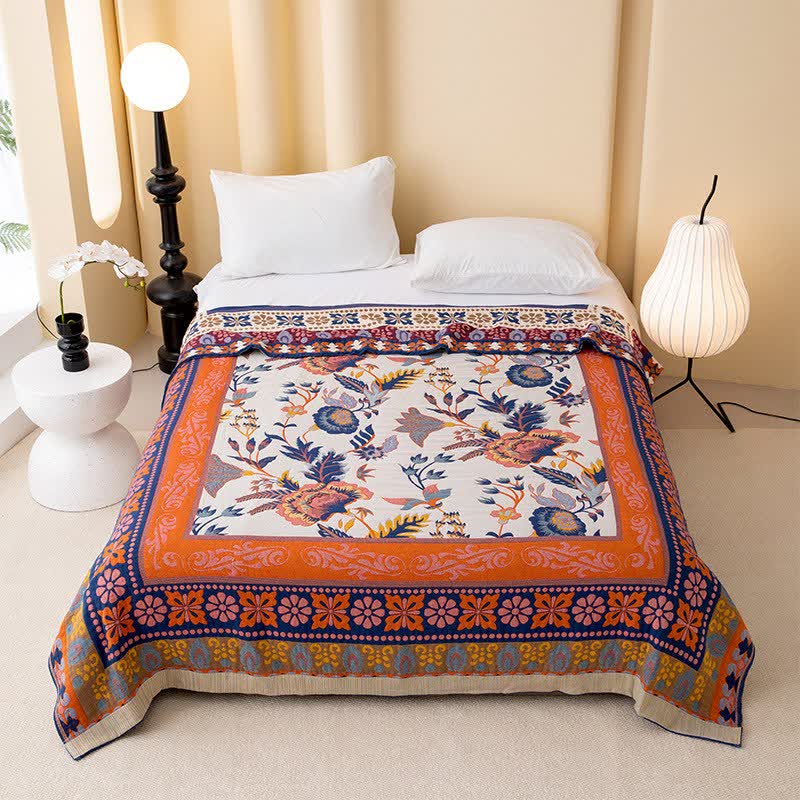Couette vintage en gaze de coton avec cadre floral - image 1