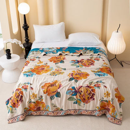 Couette luxueuse réversible en coton avec fleurs en fleurs - 200 cm x 230 cm - image 0