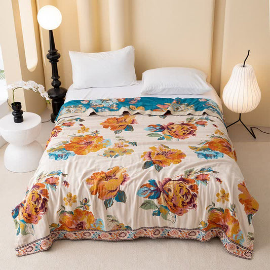 Couette luxueuse réversible en coton avec fleurs en fleurs - 200 cm x 230 cm - image 0