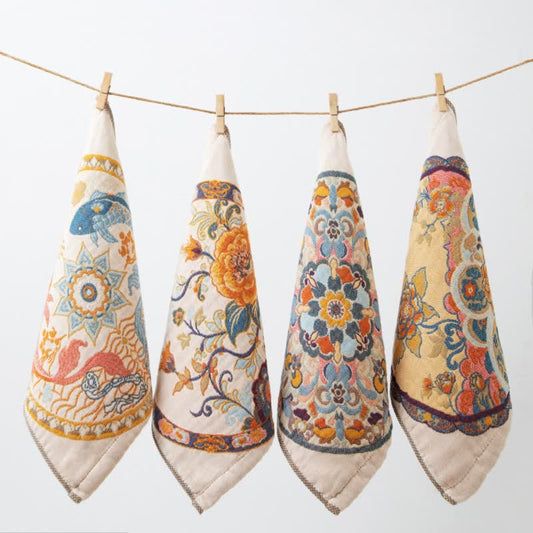 Torchon de cuisine en coton absorbant de style vintage à motif floral - Ensemble de 4 - image 0