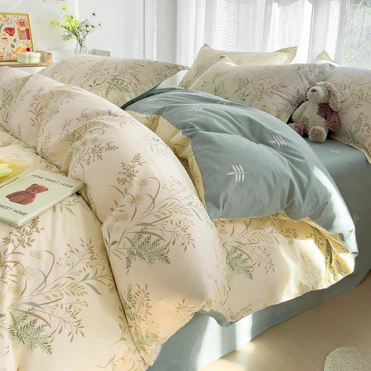 Parure de lit en coton à imprimé feuilles botaniques - ensemble de literie - 220 cm x 240 cm - image 0