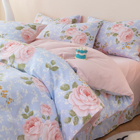 Parure de lit élégante en coton rose (4 pièces) - 220 cm x 240 cm - image 0