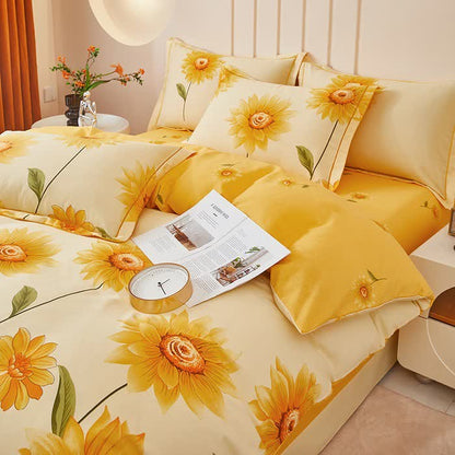 Parure de lit réversible en coton brossé motif tournesol (4 pièces) - 220 cm x 240 cm - image 0