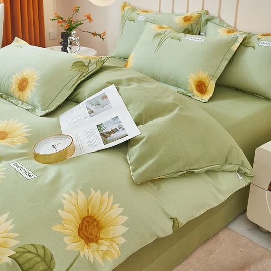 Parure de lit en coton brossé avec tournesols frais (4 pièces) - 220 cm x 240 cm - image 0
