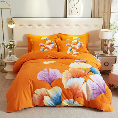 Parure de lit en coton brossé avec feuille de ginkgo orange (4 pièces) - 220 cm x 240 cm - image 0