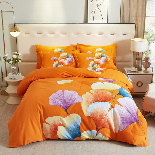 Parure de lit en coton brossé avec feuille de ginkgo orange (4 pièces) - 220 cm x 240 cm - image 0