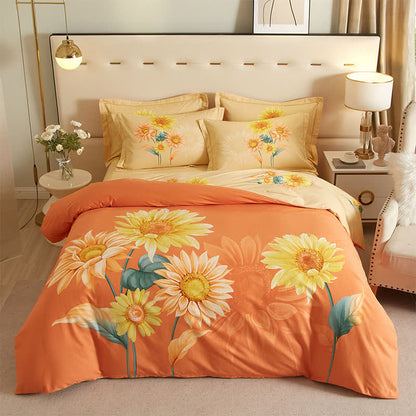 Parure de lit réversible en coton brossé motif tournesol (4 pièces) - 220 cm x 240 cm - image 0