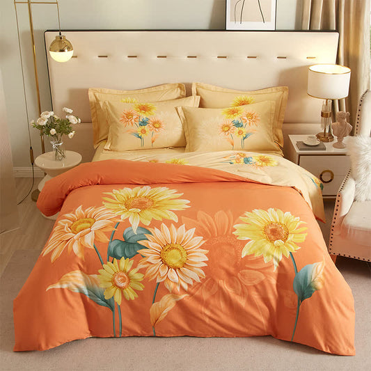 Parure de lit réversible en coton brossé motif tournesol (4 pièces) - 220 cm x 240 cm - image 0