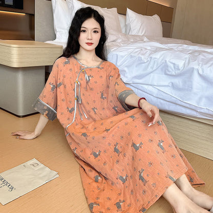 Chemise de nuit en coton double épaisseur grande taille - Orange - 5XL - image 5