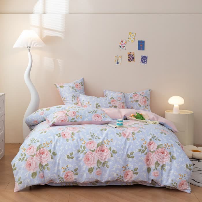 Parure de lit élégante en coton rose (4 pièces) - image 2
