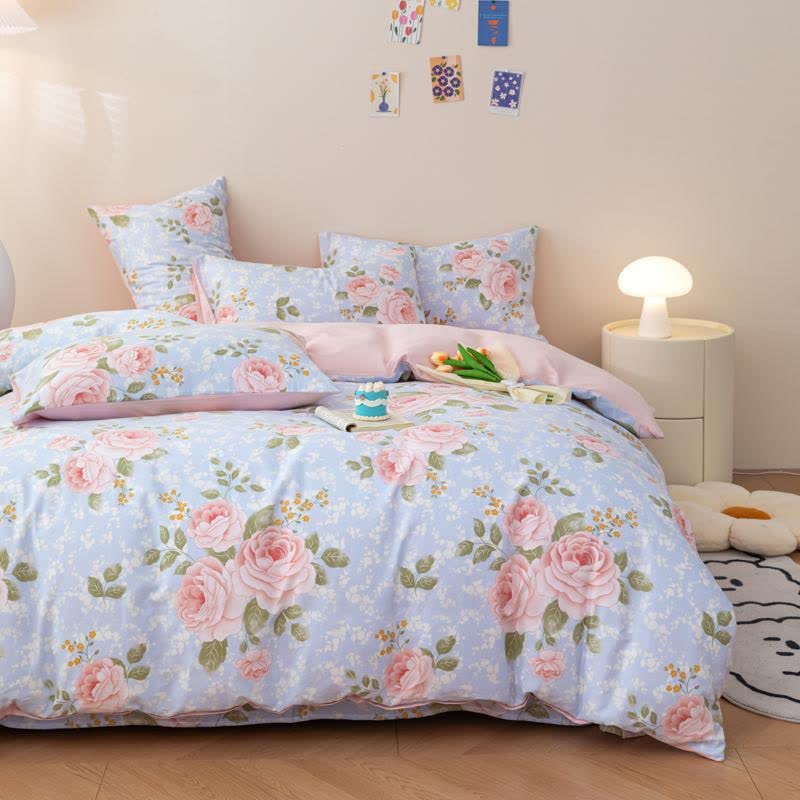 Parure de lit élégante en coton rose (4 pièces) - image 1