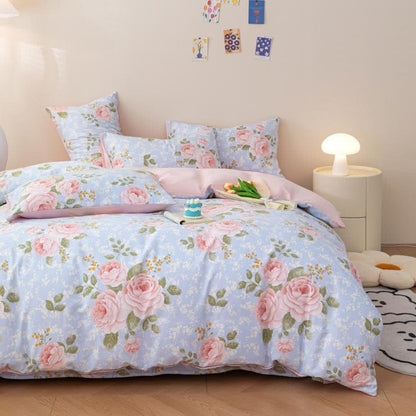 Parure de lit élégante en coton rose (4 pièces) - image 1