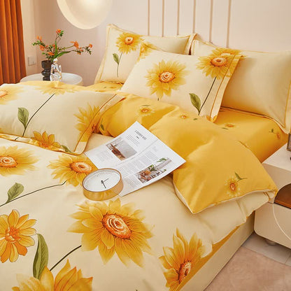 Parure de lit réversible en coton brossé motif tournesol (4 pièces) - image 5