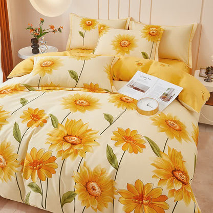 Parure de lit réversible en coton brossé motif tournesol (4 pièces) - image 4