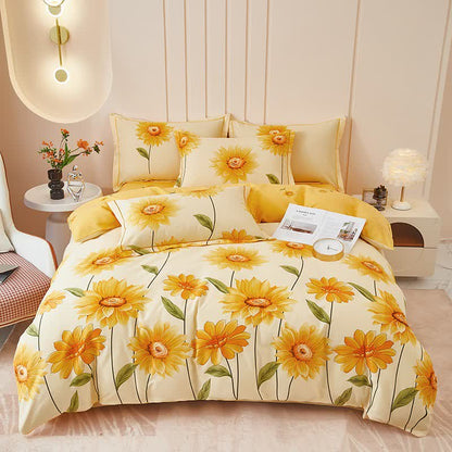 Parure de lit réversible en coton brossé motif tournesol (4 pièces) - image 2