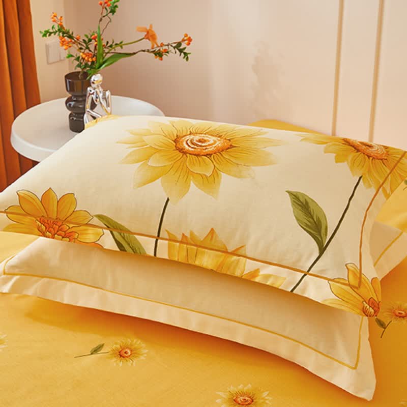 Parure de lit réversible en coton brossé motif tournesol (4 pièces) - image 6