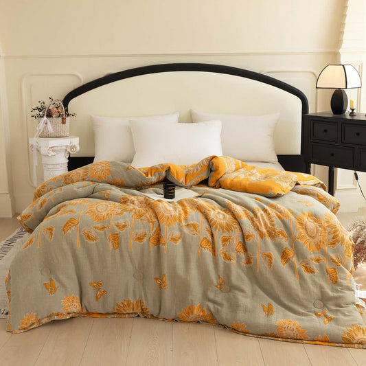 Couette tournesol pastorale en double gaze de coton - Couette d'hiver - 220 cm x 240 cm - image 0