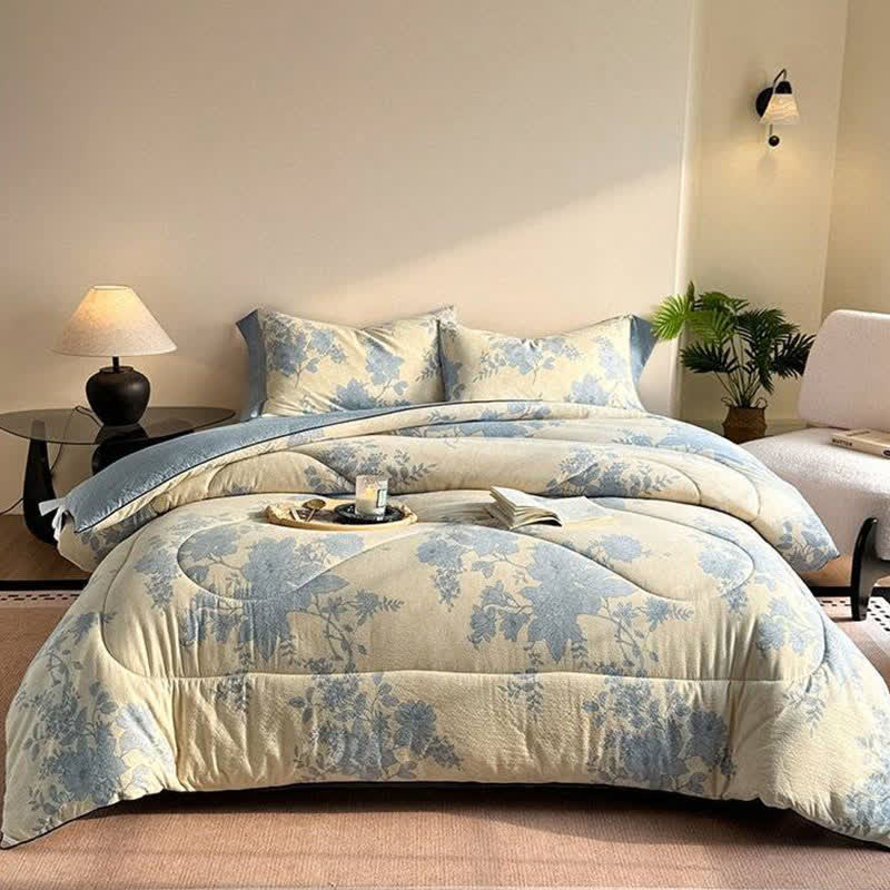 Couverture réversible élégante à motif floral gris - Couette d'hiver - 220 cm x 240 cm - image 0