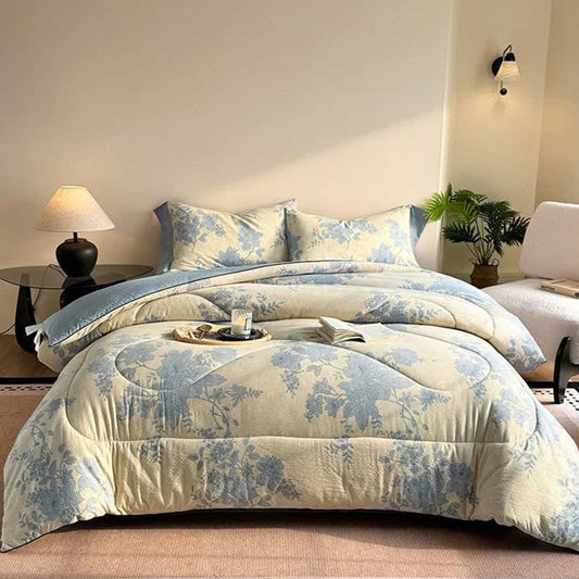 Couverture réversible élégante à motif floral gris - Couette d'hiver - 220 cm x 240 cm - image 0