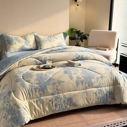 Couverture réversible élégante à motif floral gris - image 1