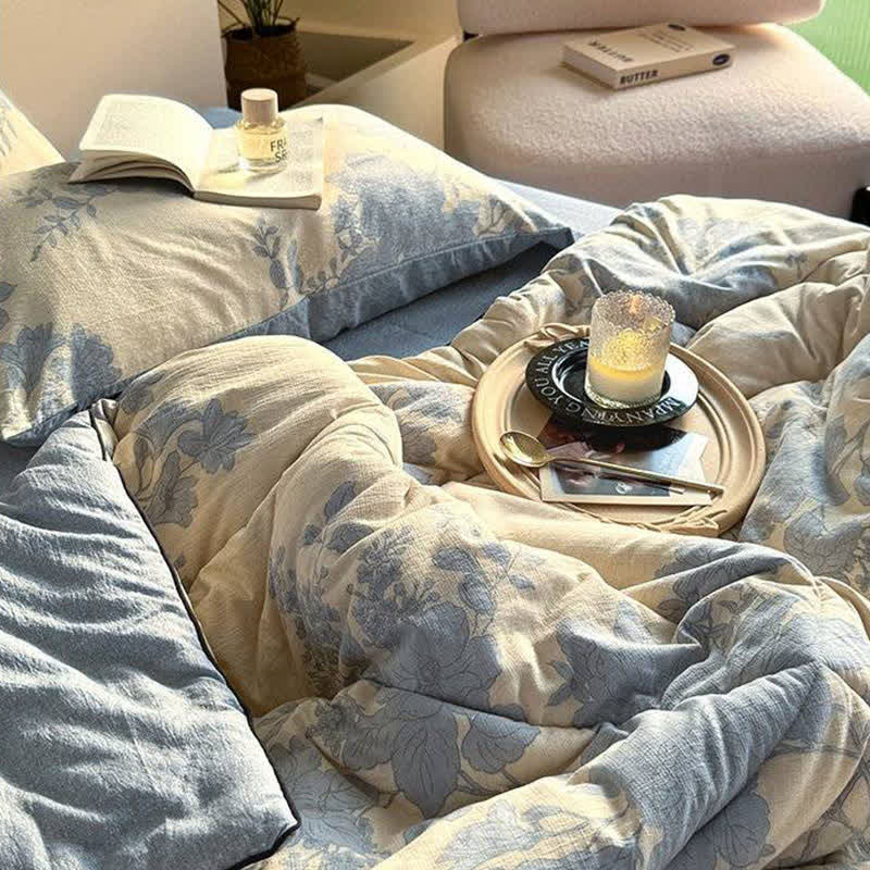 Couverture réversible élégante à motif floral gris - image 6