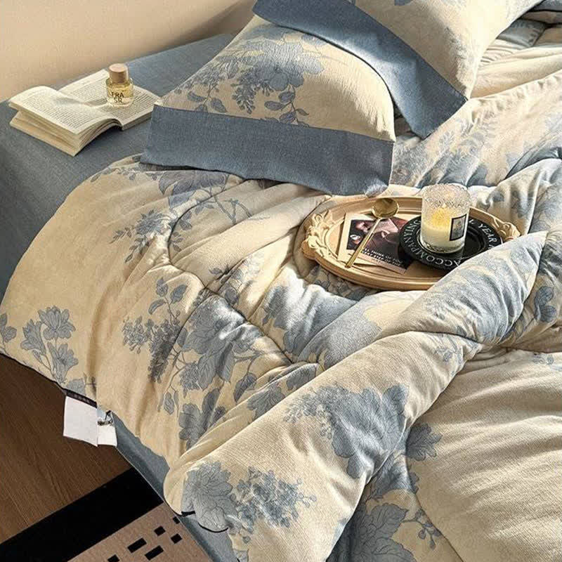 Couverture réversible élégante à motif floral gris - image 4