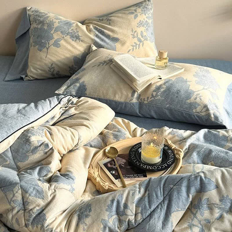 Couverture réversible élégante à motif floral gris - image 3