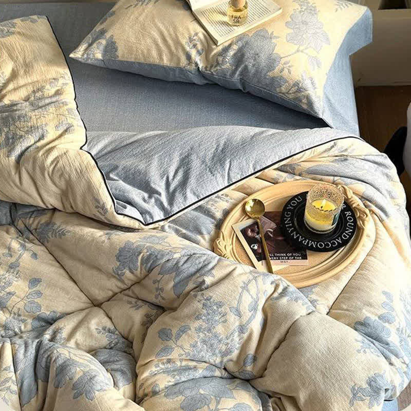 Couverture réversible élégante à motif floral gris - image 5