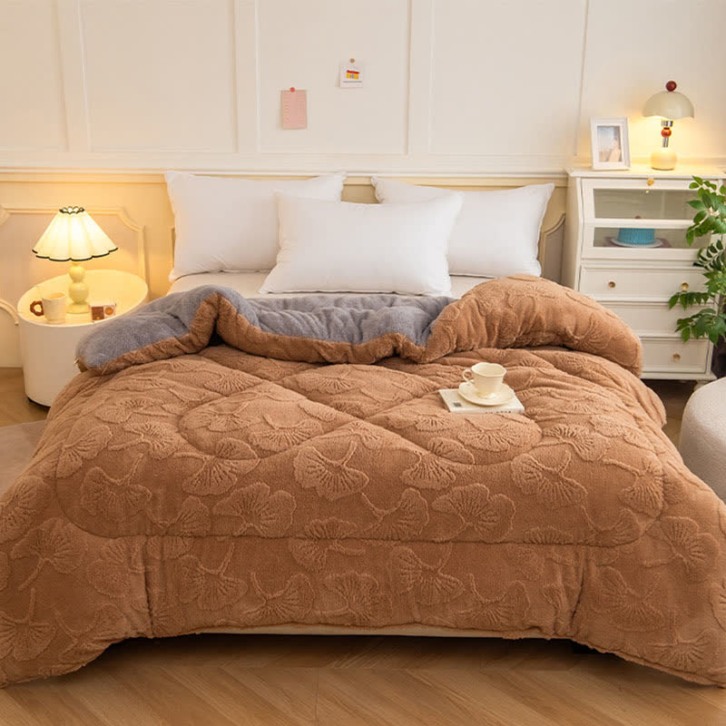 Couverture réversible Jacquard Sherpa avec feuilles de ginkgo - image 11