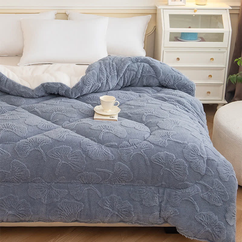 Couverture réversible Jacquard Sherpa avec feuilles de ginkgo - image 6