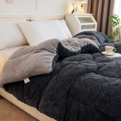 Couverture réversible Jacquard Sherpa avec feuilles de ginkgo - image 2