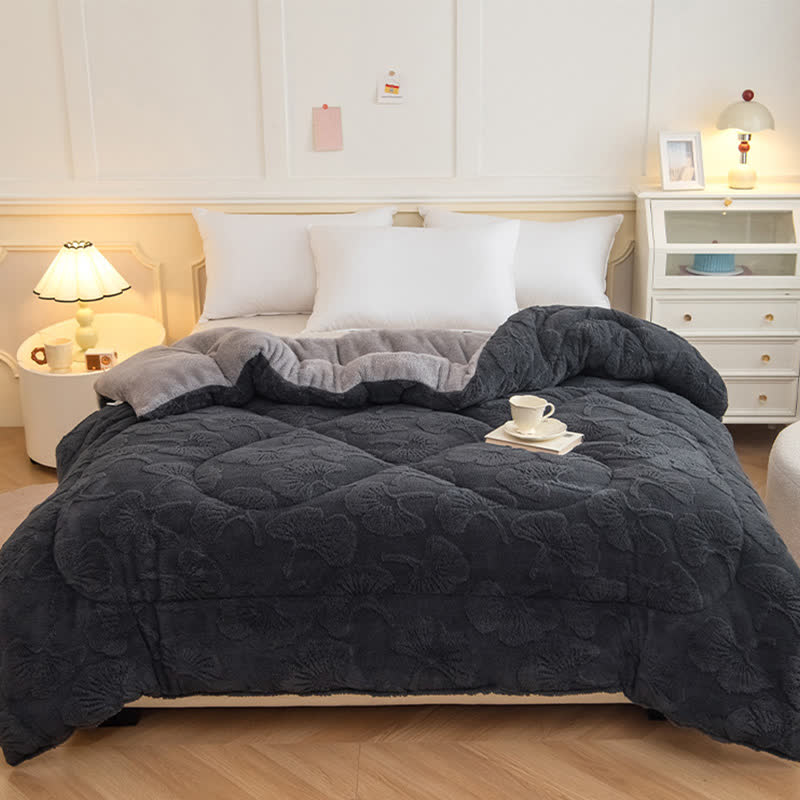 Couverture réversible Jacquard Sherpa avec feuilles de ginkgo - image 0