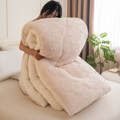 Couverture réversible Jacquard Sherpa avec feuilles de ginkgo - Beige - 200 cm x 230 cm - image 16