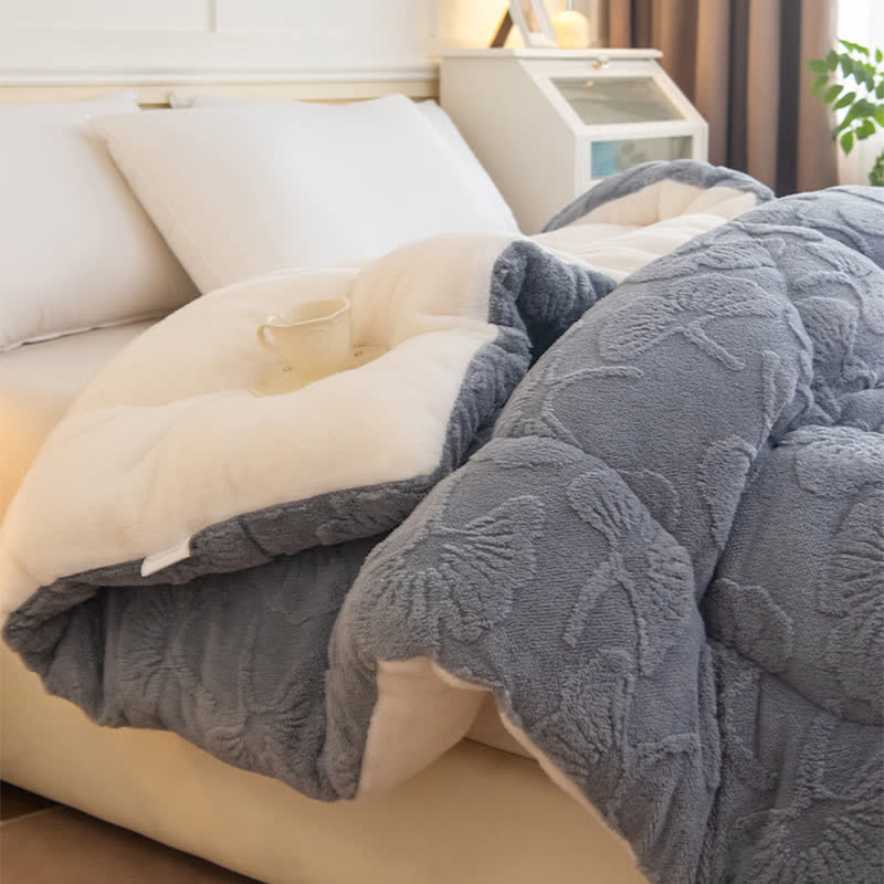 Couverture réversible Jacquard Sherpa avec feuilles de ginkgo - image 9