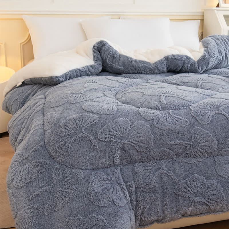 Couverture réversible Jacquard Sherpa avec feuilles de ginkgo - image 8