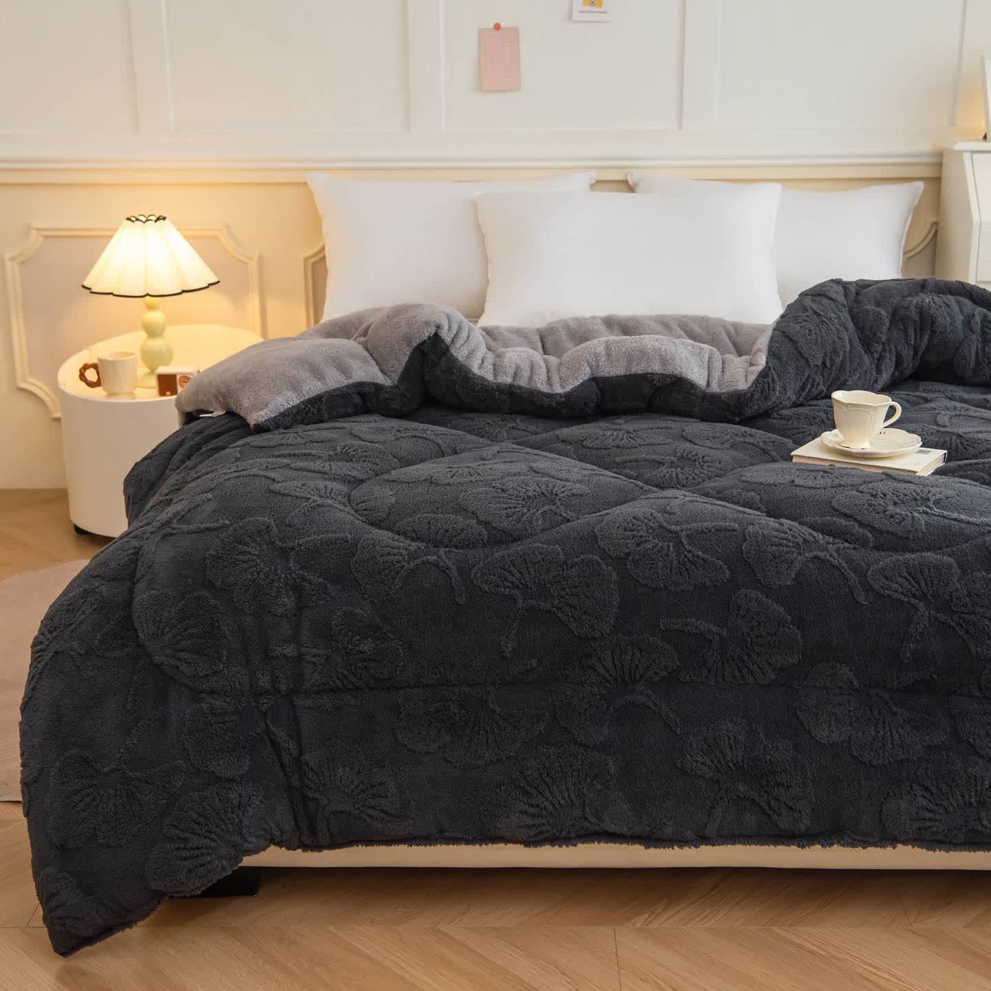 Couverture réversible Jacquard Sherpa avec feuilles de ginkgo - image 1