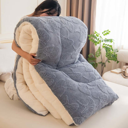 Couverture réversible Jacquard Sherpa avec feuilles de ginkgo - Gris clair - 200 cm x 230 cm - image 10