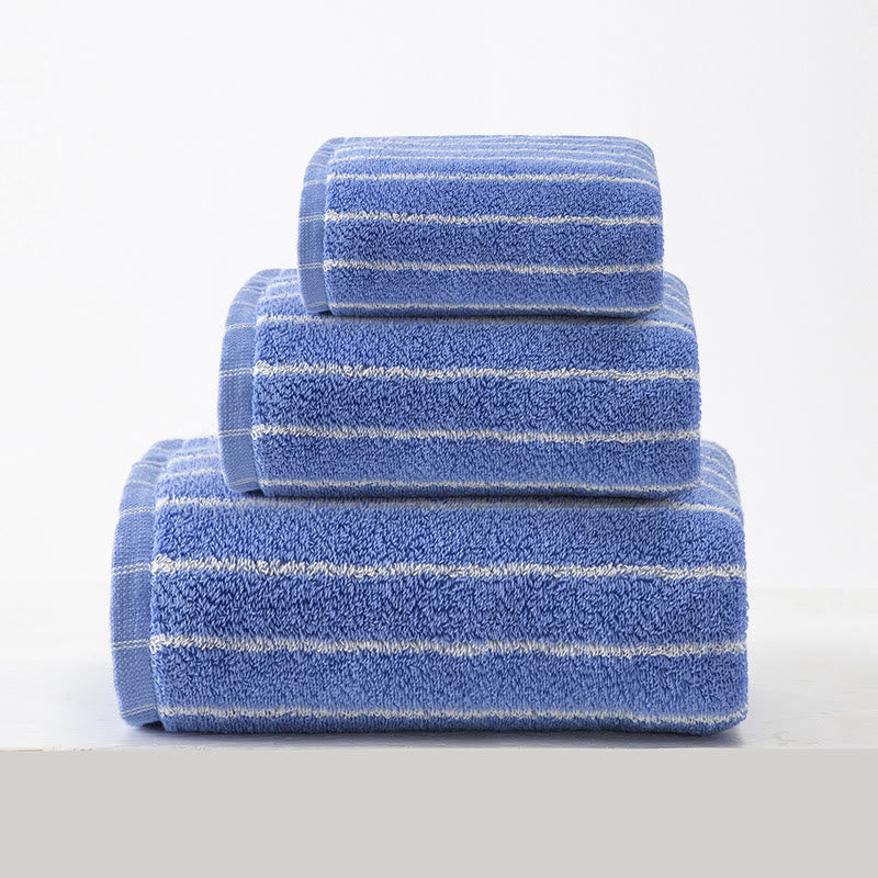 Ensemble de serviettes de bain en pur coton doux (lot de 3) - Bleu - Ensemble de 3 - 34 cm x 34 cm + 34 cm x 74 cm + 70 cm x 140 cm - image 7