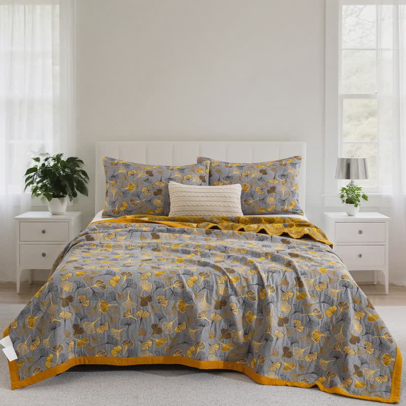 Couette en coton biologique avec Ginkgo Biloba - Gris - Couette avec 2 taies d'oreiller - 244 cm x 264 cm - image 40