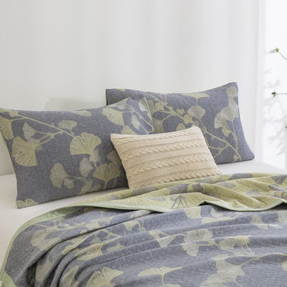 Couverture réversible inspirée du ginkgo en coton naturel - image 4