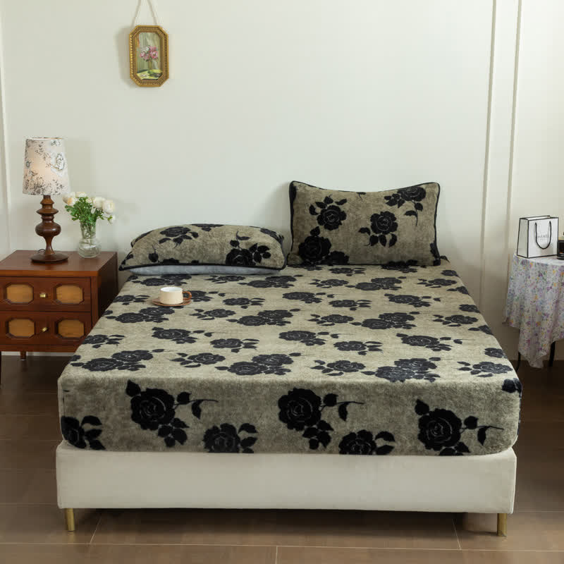 Drap-housse en peluche à motif rose - Gris - drap-housse - 200 cm x 220 cm - image 2