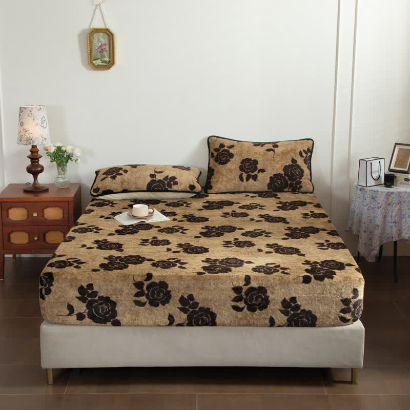 Drap-housse en peluche à motif rose - Café - drap-housse - 200 cm x 220 cm - image 8
